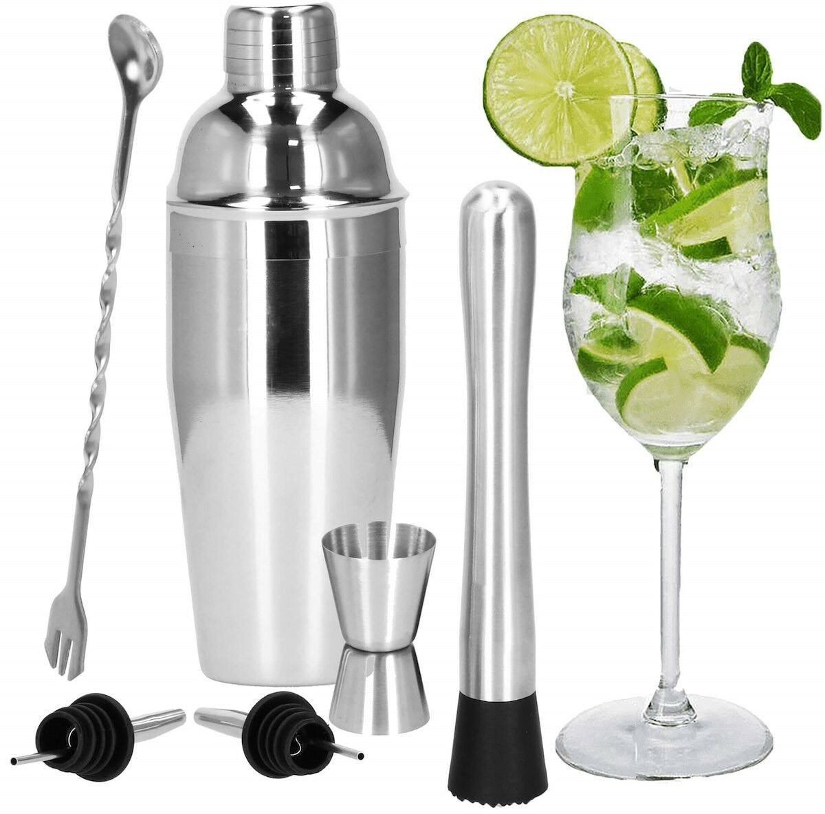 Zestaw barmański 6 elementów do drinków shaker 550 ml stal nierdzewna srebrny KI0013