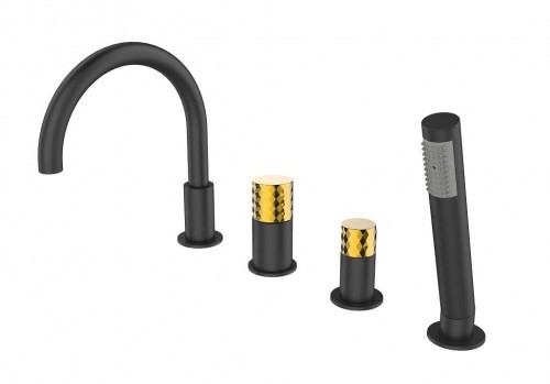 Metal-Hurt Bateria OVE BLACK+GOLD wannowa 4-otworowa czarny mat/złoty BJV303/1B-R25