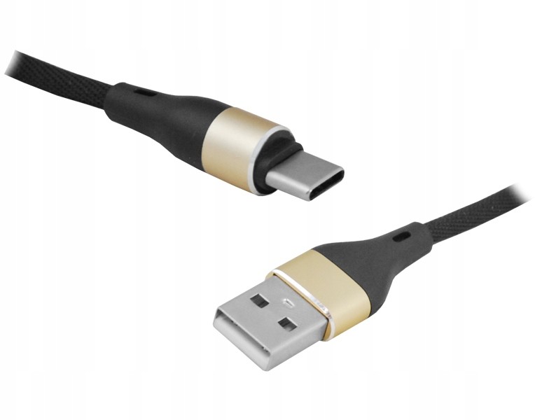 Kabel Usb Type-C 2m Czarny Pozłacany Premium Długi