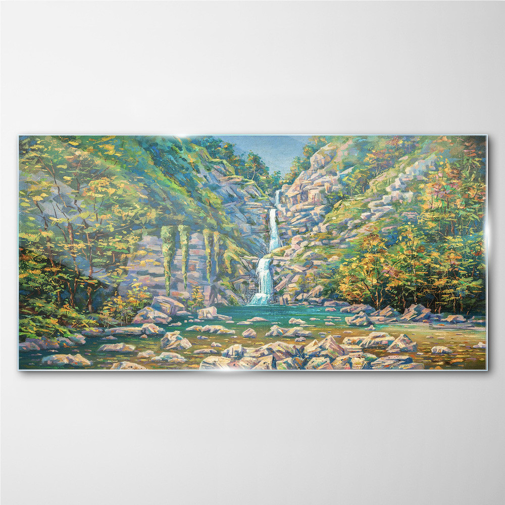 PL Coloray Obraz na Szkle Malarstwo wodospad drzewa 140x70cm