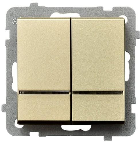 LEDart wiecznikowy podwójny z podświetleniem niebieskim, Ospel SONATA ŁP-2RS/m/39, bez ramki, kolor szampański złoty