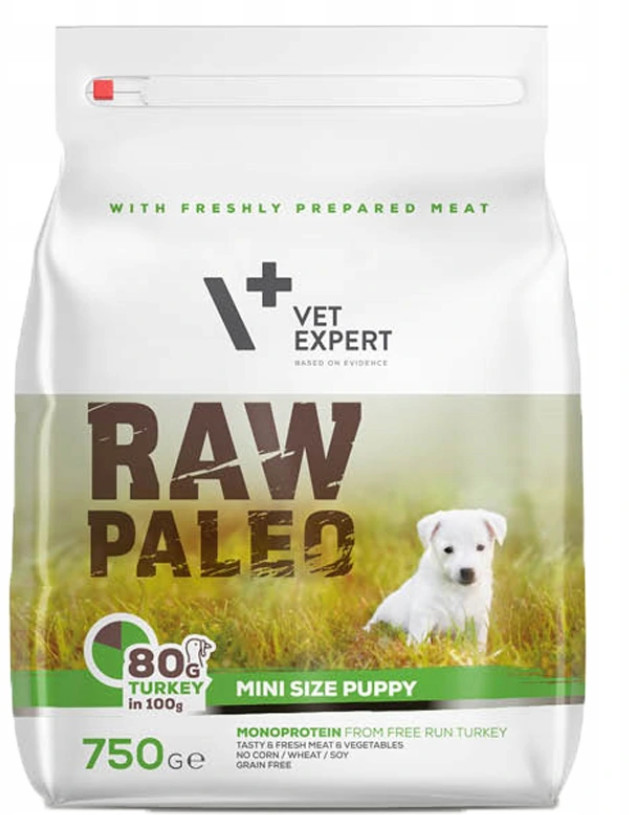 VetExpert Vet Expert Raw Paleo Mini Size Puppy Turkey 750 g sucha karma dla szczeniąt ras małych indyk 750g