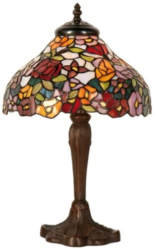 Lumilamp 5LL-1130 lampka stołowa lampka nocna Tiffany styl kolorowa wielokolorowa motyw kwiatowy  26 * 40 cm / 1x E14 max 40w. Lampa biurkowa Tiffany styl dekoracyjne kolorowe szkło retro antyczny sty