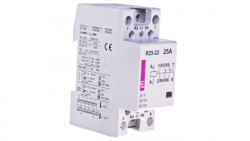 ETI POLAM Stycznik modułowy 25A 24V AC 2Z 2R R 25-22 24V 002462341 002462341