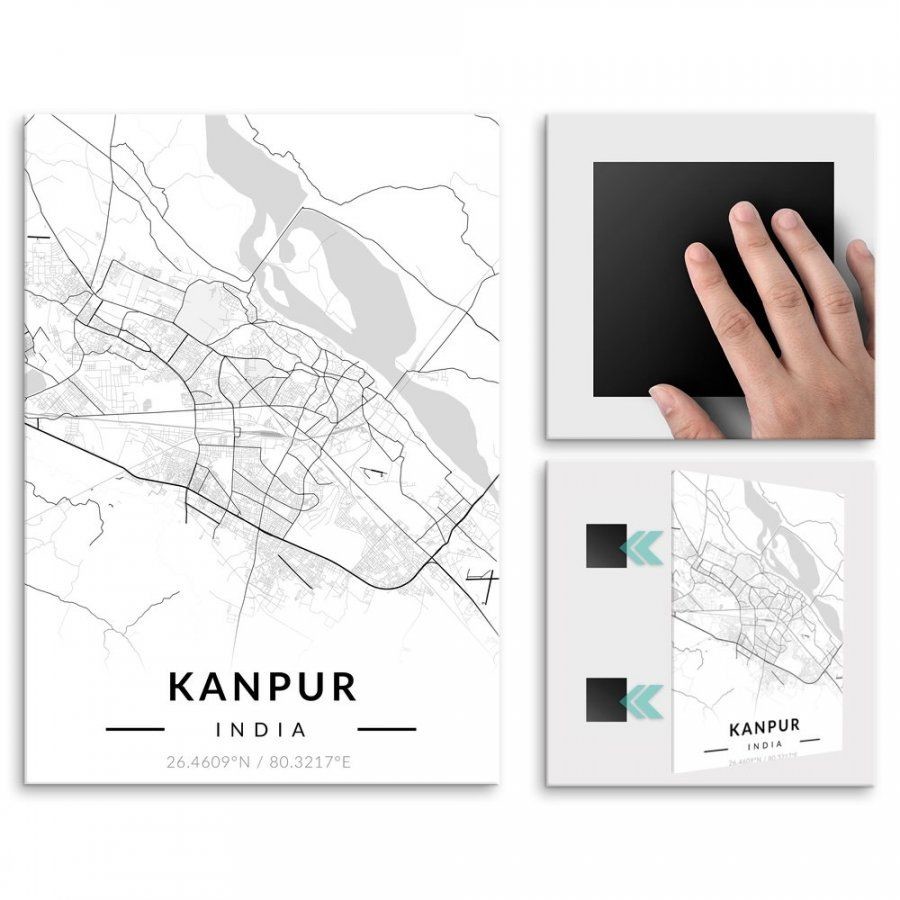 Pix4home Plakat metalowy Mapa B&W Kanpur M POS-M-03405