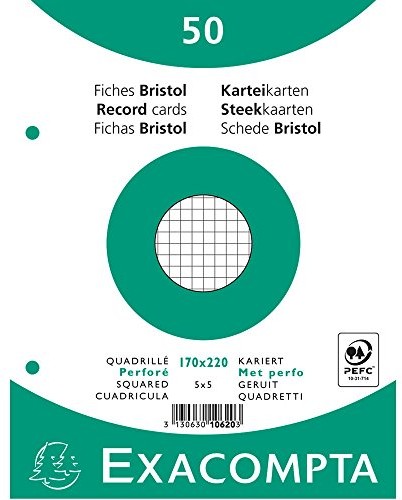 Exacompta Exacompta Bristol kwadratowe karty rekordowe, dziurkowane, 170 x 220 mm - białe, opakowanie 50 szt. 10620E