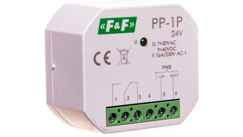 F&F Przekaźnik elektromagnetyczny 1P 16A 7-30V AC/9-40V DC PP-1P-24V PP-1P-24V