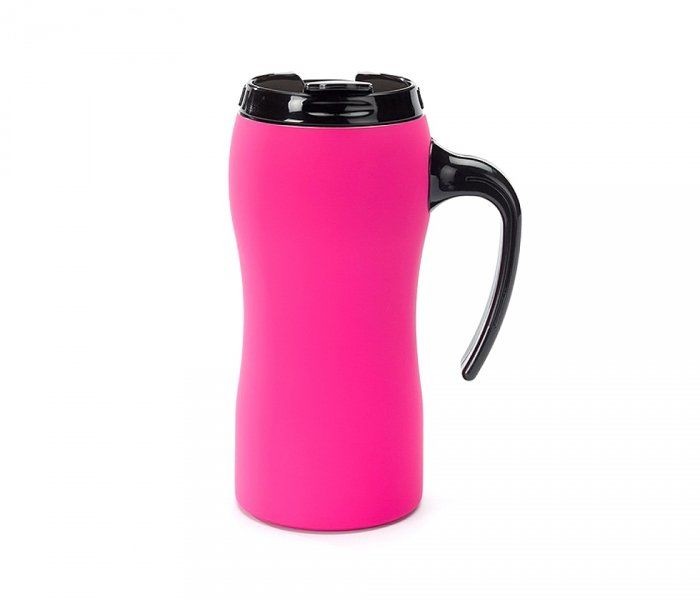 Colorissimo Zestaw FLUO bidon 600 ml + kubek termiczny z rączką 450 ml gumowany (czerwony) COLORISSIMO