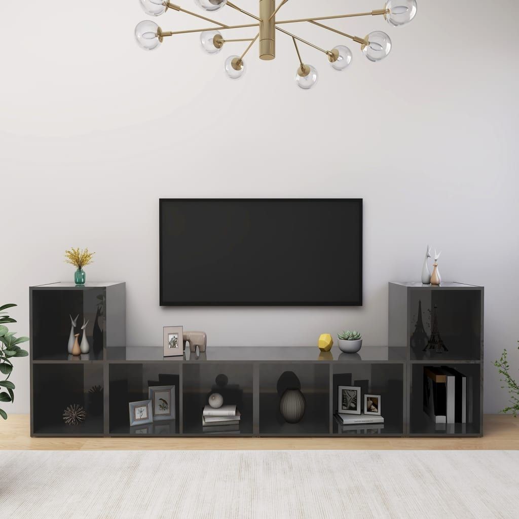vidaXL Lumarko Szafki TV, 4 szt., szare, wysoki połysk, 72x35x36,5 cm, płyta 3079978