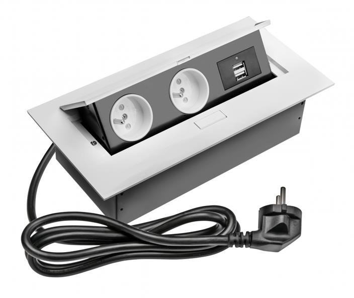 HBF biurkowy wpuszczany PROSTOKĄT 2xgn z/0+2xusb biały GTV