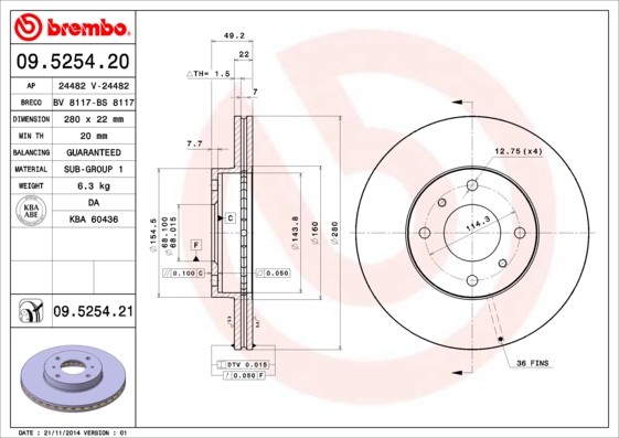 BREMBO Tarcza hamulcowa 09.5254.21