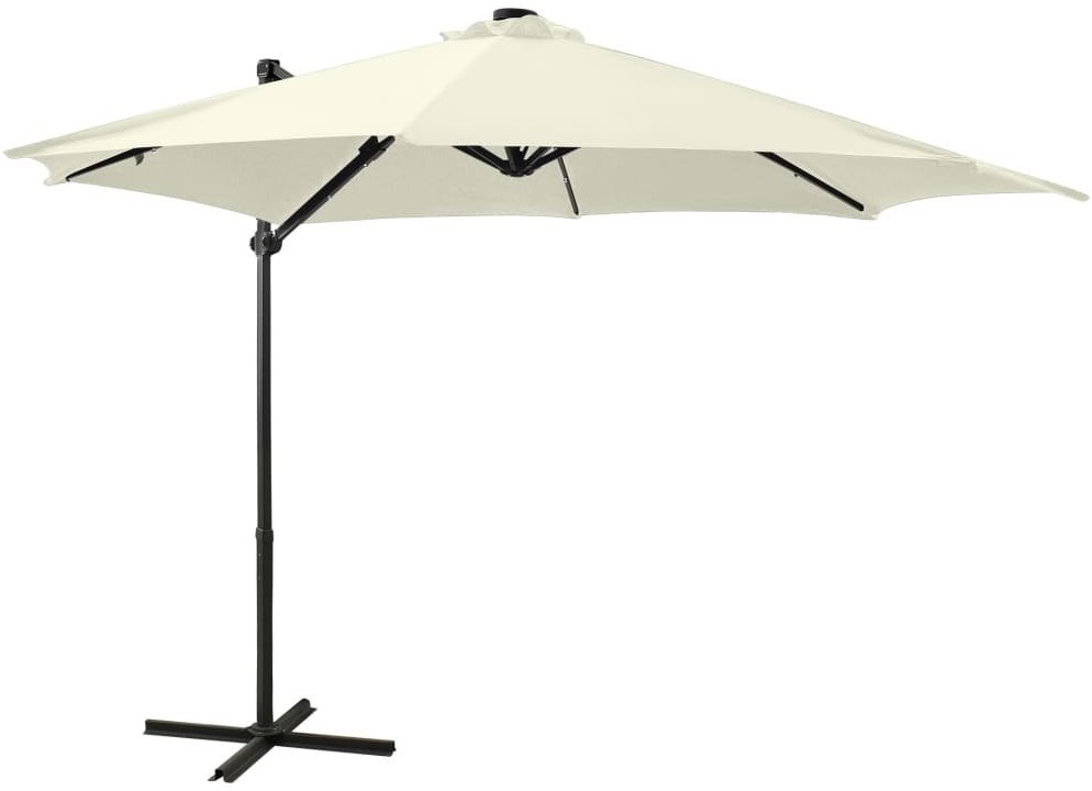 vidaXL Parasol wiszący z lampkami LED i słupkiem, piaskowy, 300 cm 312328