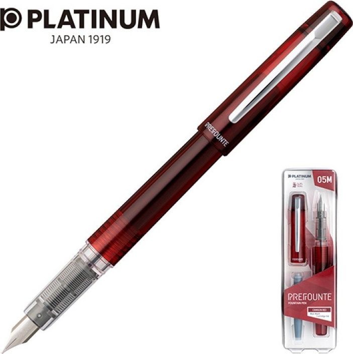 Platinum Pióro wieczne Prefounte Crimson Red M w plastikowym opakowaniu na blistrze bordowe PLA-PPF800-22M