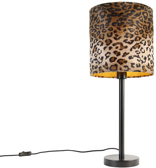QAZQA Nowoczesna lampa stołowa czarna z kloszem lampart 25 cm - Simplo