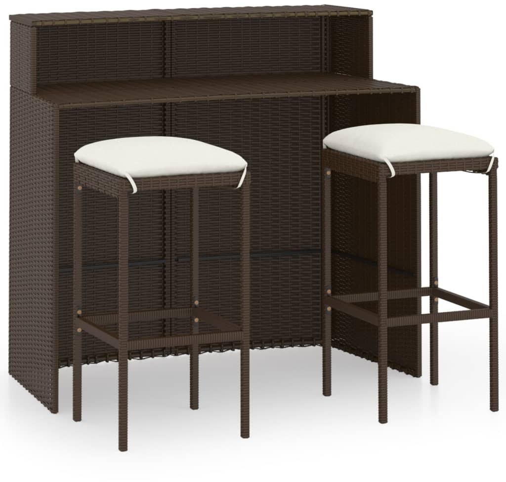 vidaXL 3-cz. zestaw mebli barowych do ogrodu, z poduszkami, brązowy 3064872