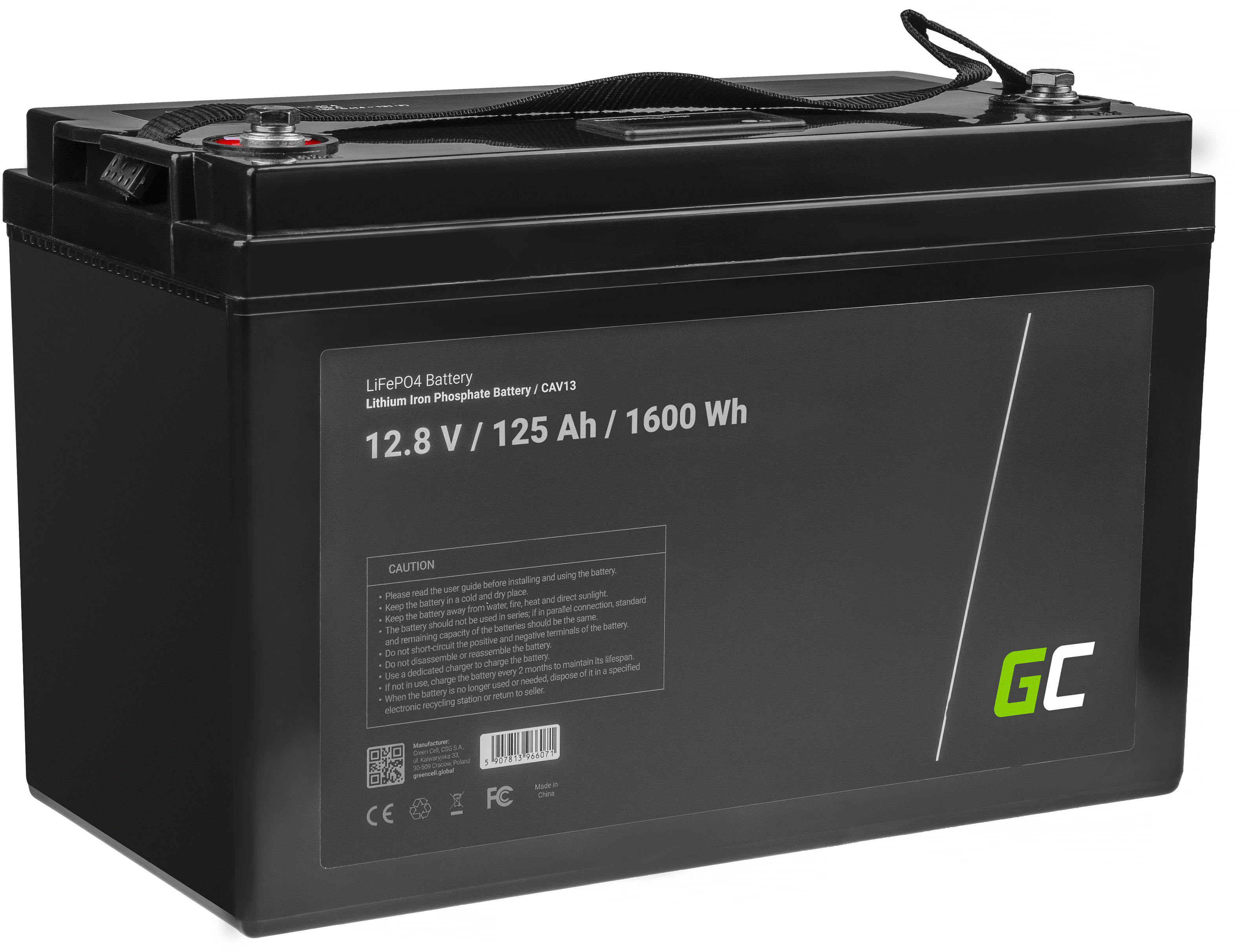 Green cell Akumulator litowo-żelazowo-fosforanowy LiFePO4 Green Cell 12V 12.8V 125Ah do paneli solarnych, kamperów oraz łodzi CAV13