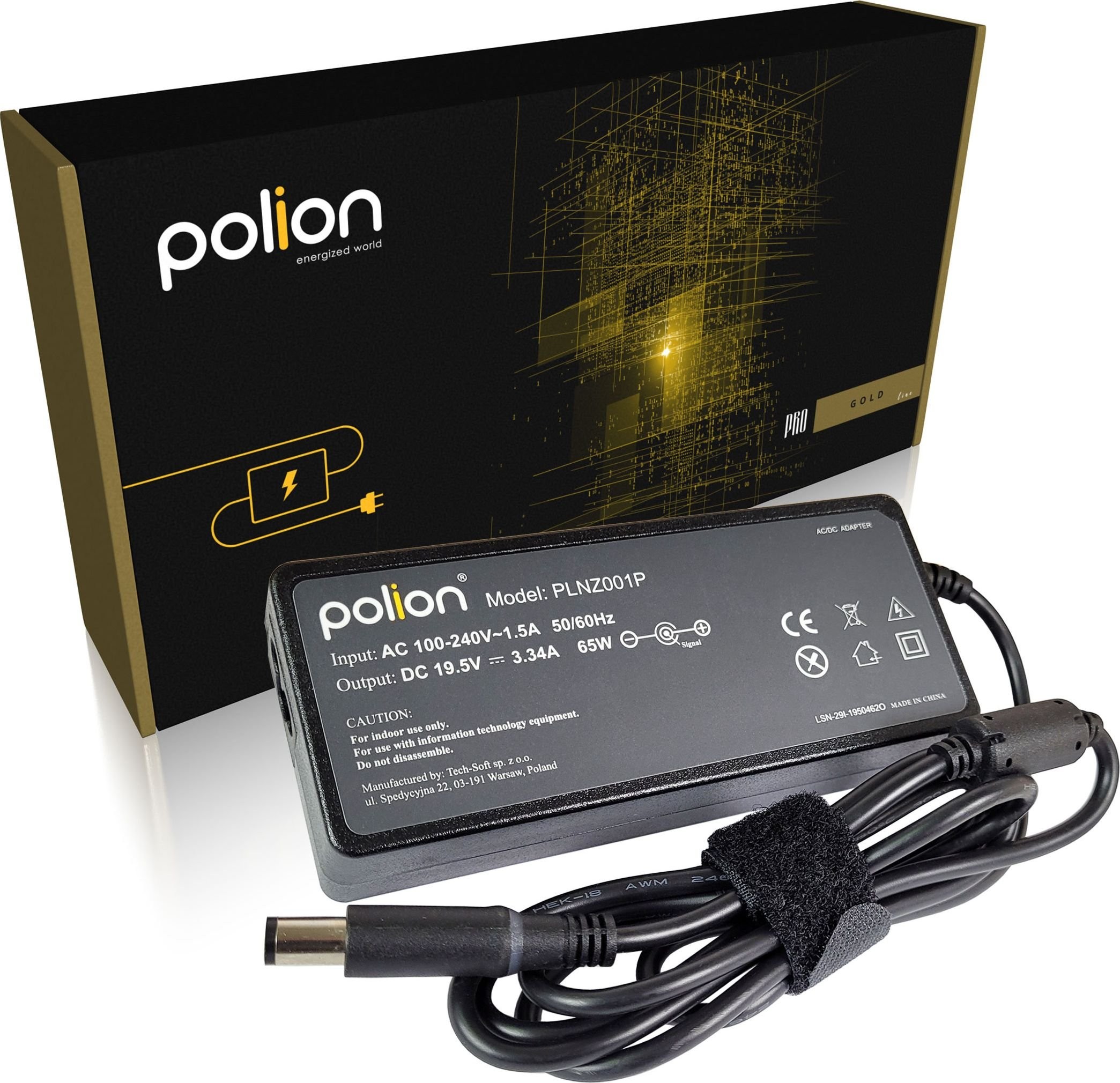 Dell Zasilacz do laptopa Polion Zasilacz ładowarka 65W do Laptopa 19,5V 3,34A 7,4x5,0mm pin PLNZ001P