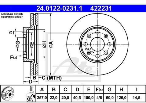 ATE TARCZA HAM 24.0122-0231.1 GRANDE PUNTO PRZÓD/OPEL CORSA D 06>  24.0122-0231.1