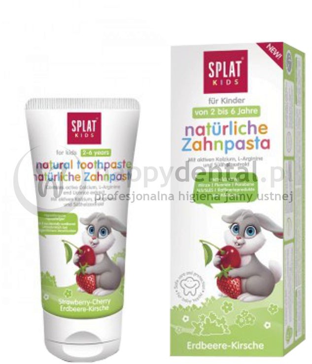 Splat Kosmetica SPLAT KIDS 2-6 ZAJĄC 50ml (zielona) - naturalna pasta do zębów o smaku truskawkowo-wiśniowym dla dzieci w wieku 2-6 lat