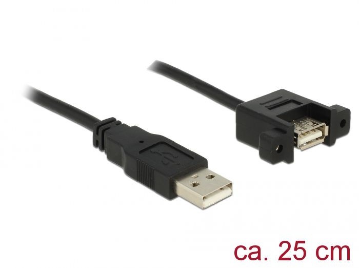 Delock Kabel USB Typ A męski Typ A żeński do zabudowy panelowej 0.25m 85462 85462