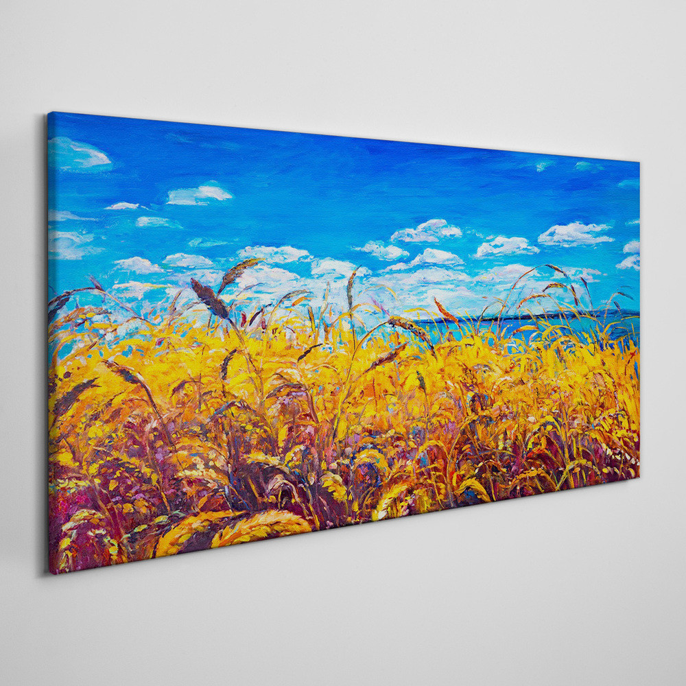 PL Coloray Obraz na Płótnie Łąka Pszenica niebo 140x70cm