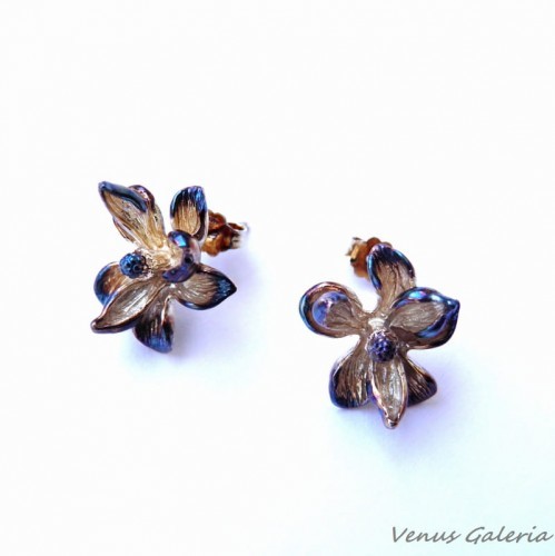 Kolczyki srebrne - Magnolie brązowe na sztyftach 911