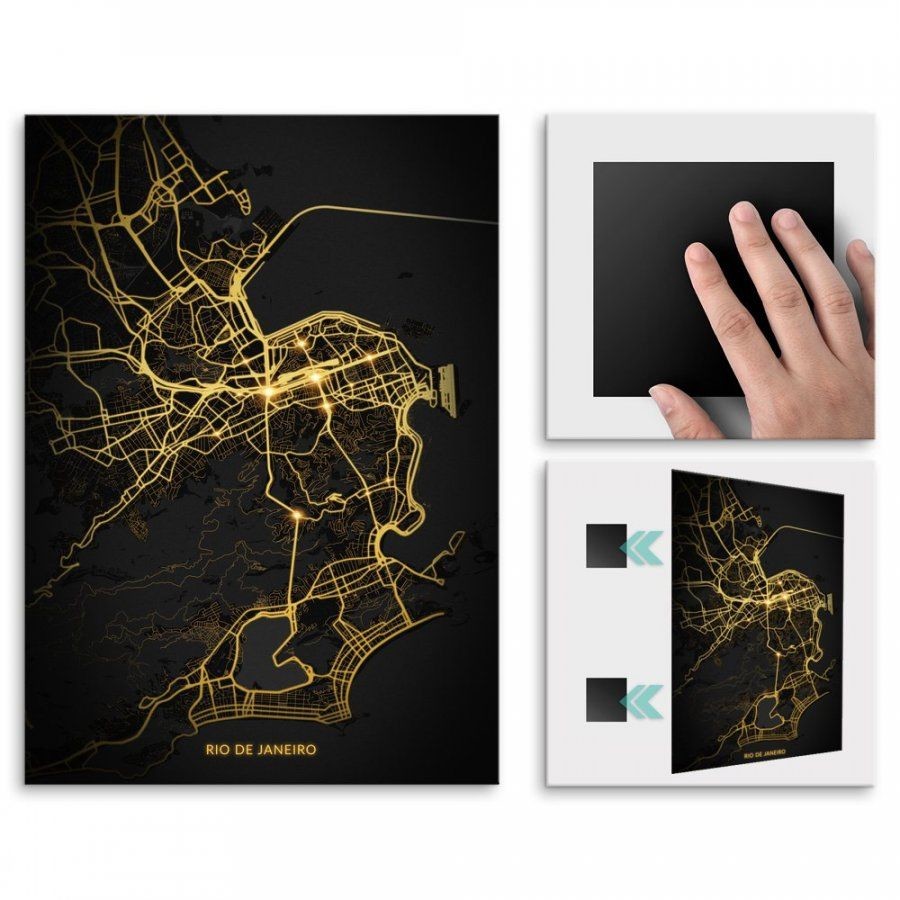 Pix4home Plakat metalowy Mapa City Lights Rio De Janeiro L POS-L-03521