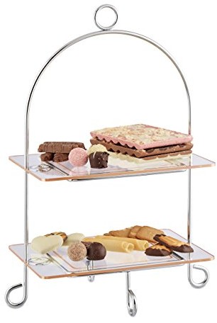 Relaxdays Etażerka zweistoeckig, stojak do serwowania do ciast, muffinek dekoracyjna, talerz deserowy, wys. x szer. x gł.: 42 x 30 x 22,5 cm, prostokątny, srebrny 10020788