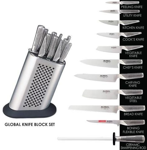 Global 11-częściowy zestaw z blokiem do noży G-8311KB/BD