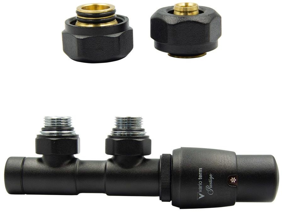 Varioterm Zawór termostatyczny TWINS ze złączką PEX/CU - czarny strukturalny alu-pex - PEX 16 mm prawa TSGS0214CFK/P(Pex)