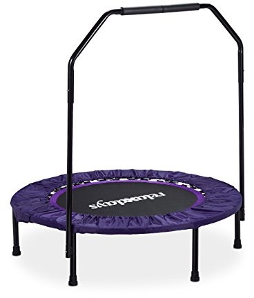 Sportop Relaxdays trampolina składana z uchwytem do użytku we wnętrzach wys. x szer. x gł.:113 x 102 x 102 cm maksymalne 120 kg czarno-fioletowa 10020802