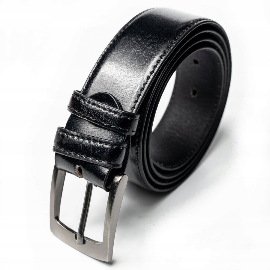 * producent niezdefiniowany Błyszczący, szeroki pasek męski ze skóry naturalnej