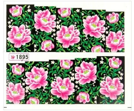 Allepaznokcie Naklejki wodne do paznokci arkusz 6,5 x 5,5 cm na 10 palców yb Nr 1895