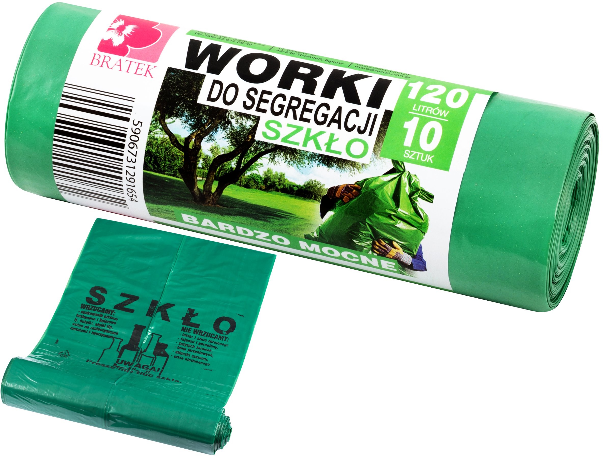 Worki Do Segregacji Zielone Szkło 120L 10 Sztuk