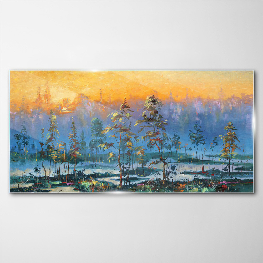 PL Coloray Obraz Szklany Malarstwo las zachód słońca 120x60cm