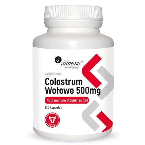 Aliness Colostrum wołowe 500mg 40% imuno Glbulines IG 100 kapsułek