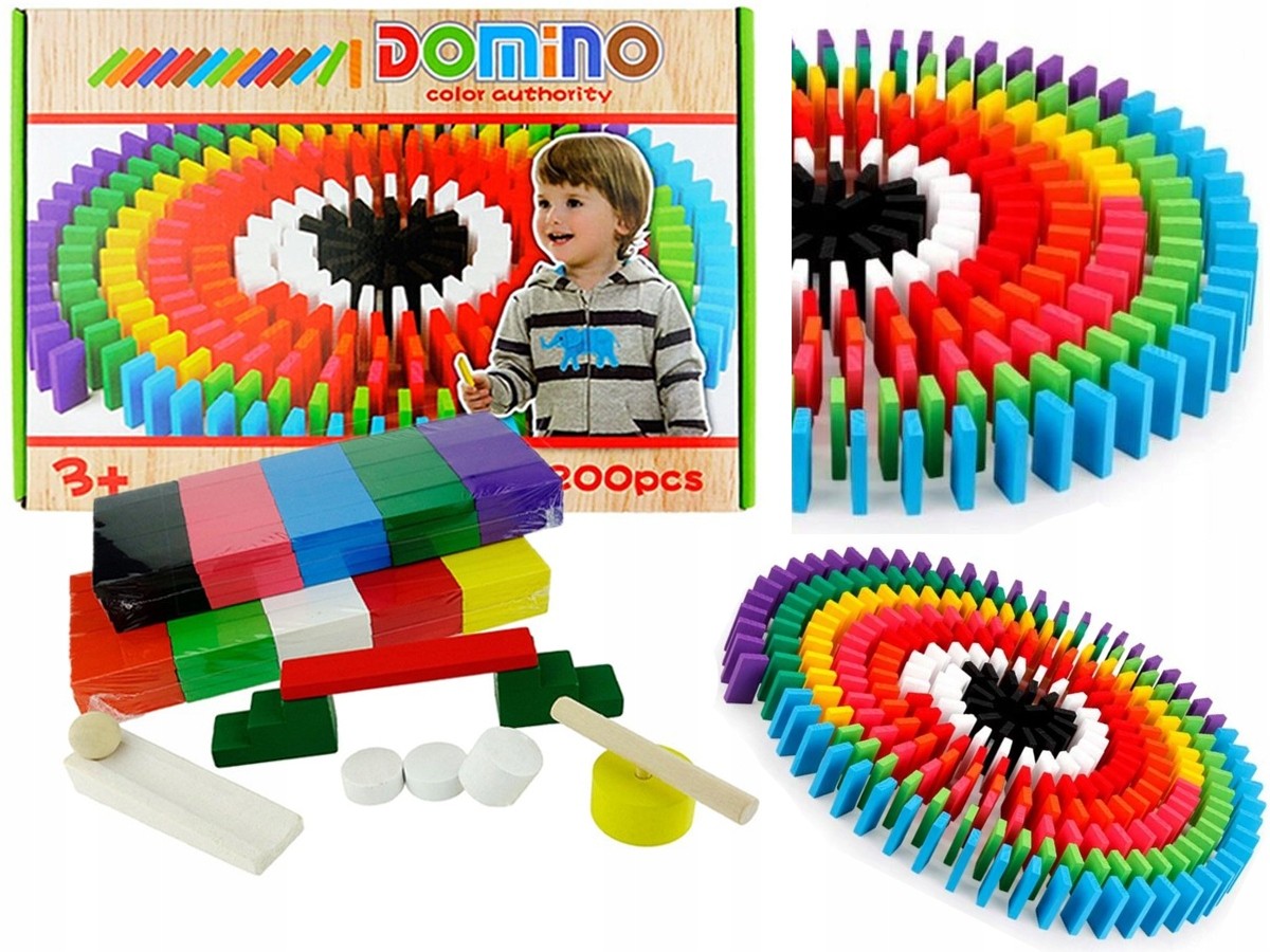 Klocki Domino Drewniane Kolorowe 200 Elementów