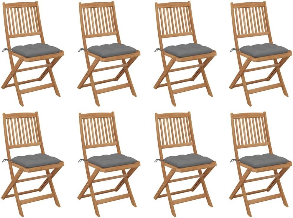vidaXL Składane krzesła ogrodowe z poduszkami, 8 szt., drewno akacjowe! 3075129