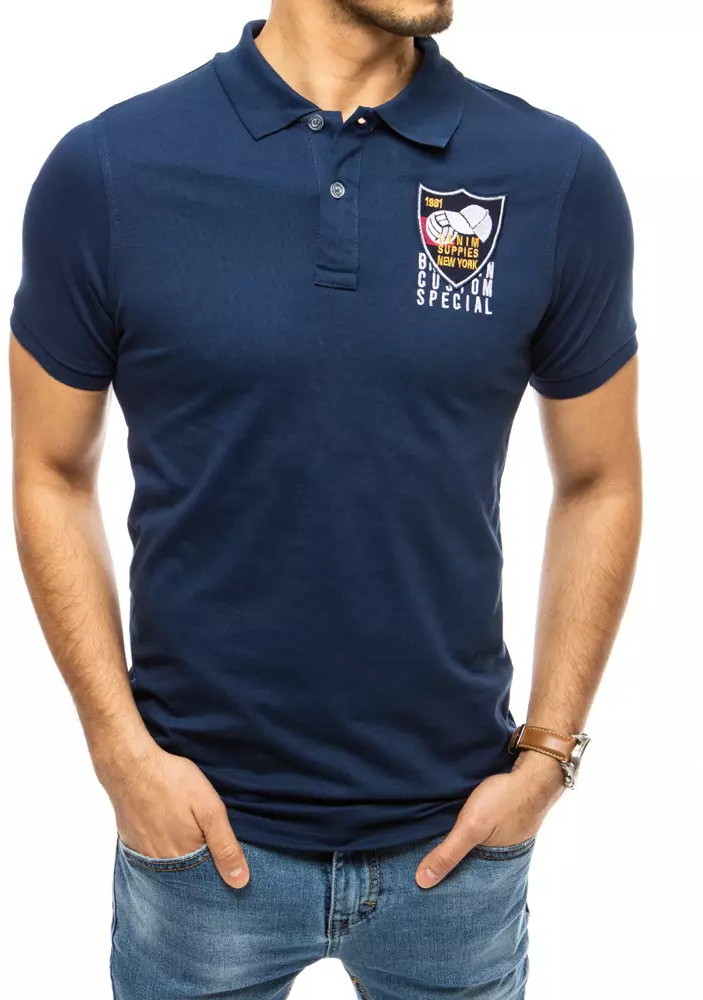 Dstreet Koszulka polo z haftem indygo PX0393