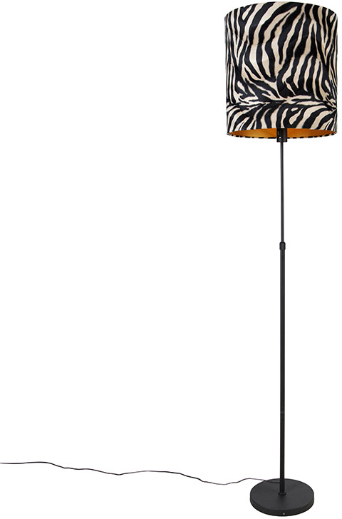 QAZQA Lampa podłogowa regulowana czarna klosz welurowy zebra 40cm - Parte