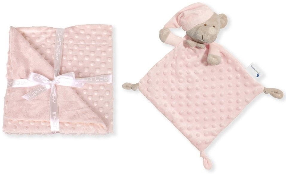 Interbaby koc miękki piłeczki + pluszak 80×110 różowy