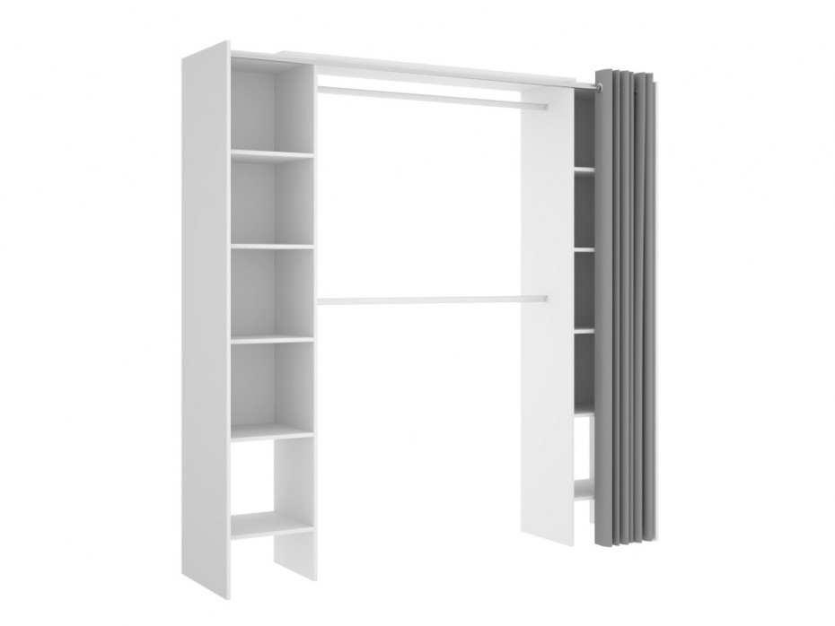 Vente-Unique Rozkładana garderoba DORIAN z zasłoną - Dł.110/180 cm - Kolor: biały i szary