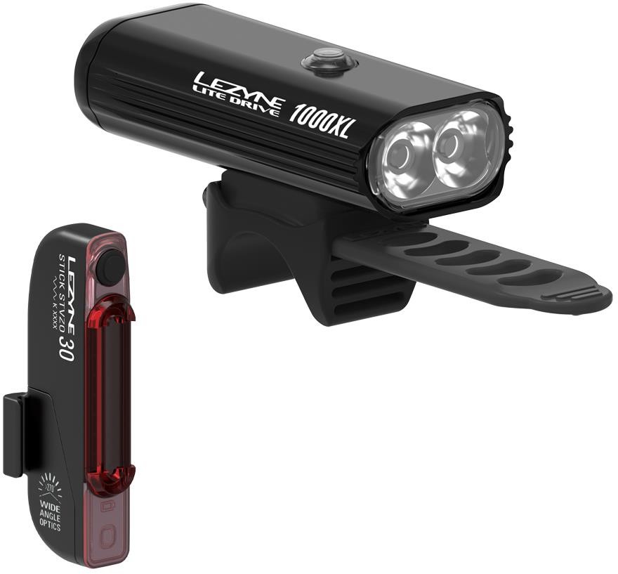 LEZYNE Zestaw lampki LITE 1000XL przód, STICK tył 30 lumenów, usb czarne (NEW 2021) LZN-1-LED-16P-V604