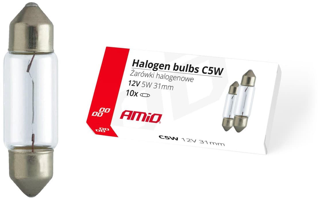 AMiO Żarówki halogenowe c5w festoon 31mm 12v 10szt AMI-02553