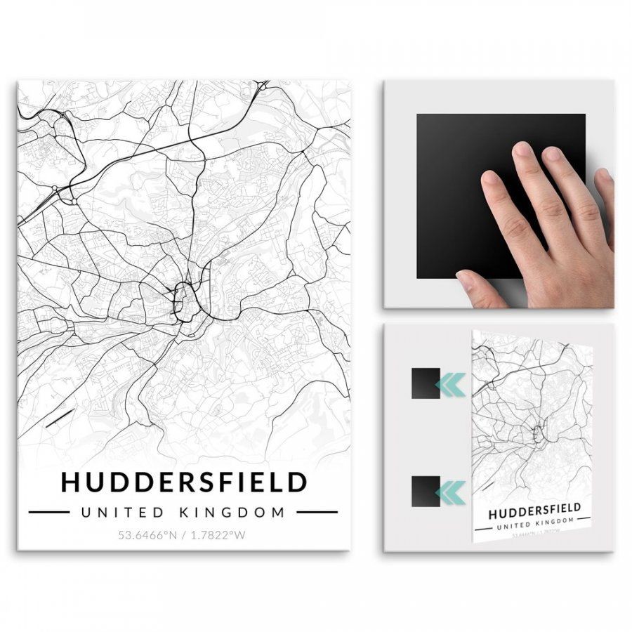 Pix4home Plakat metalowy Mapa B&W Huddersfield M POS-M-04017