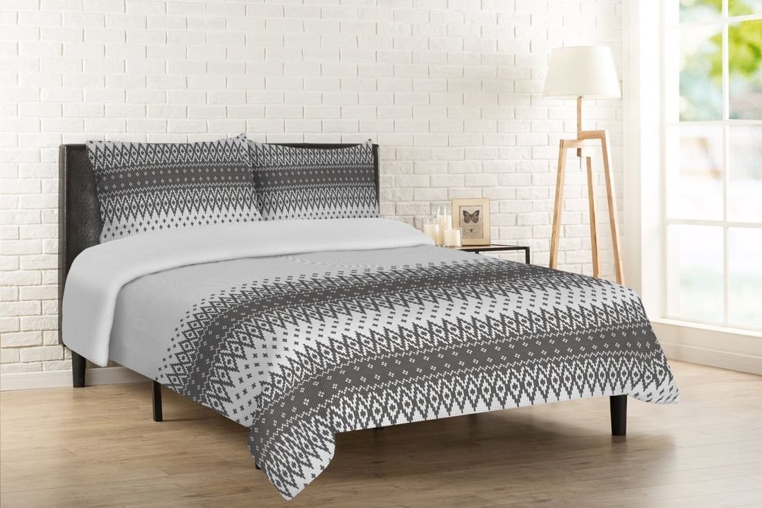 Matex Multitex Pościel flanelowa, biało-szara, 160x200 cm, 2x 70x80 cm