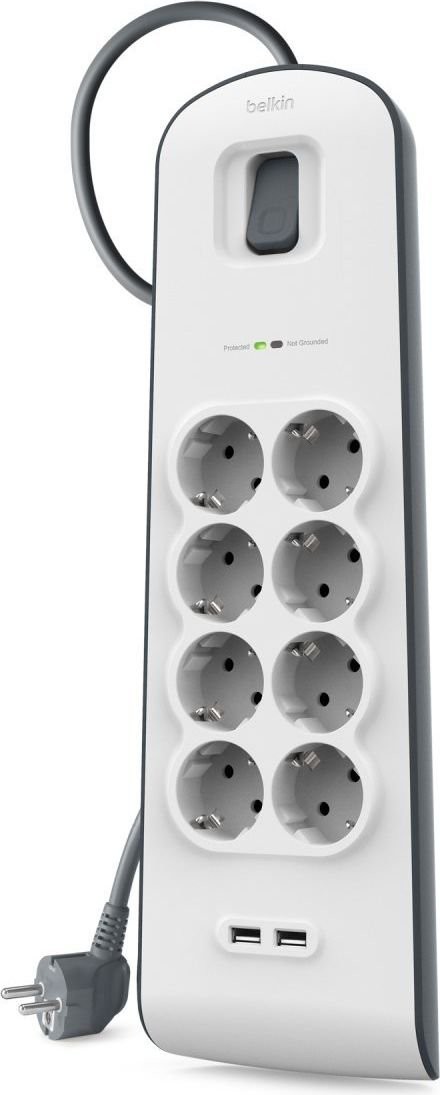 Belkin Listwa zasilająca Sorge Plus 8-fold incl. 2 x USB 2,4A - BSV804VF2 (BSV804VF2M)