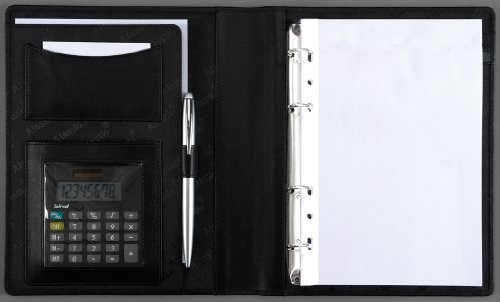 Alassio 30007  1  książka ring binder A5 benaco z kalkulatorem, skóra naturalna, czarna 30007-1