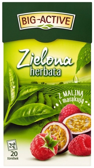 Big-Active Big-Active Zielona herbata z maliną z marakują 34 g (20 torebek)