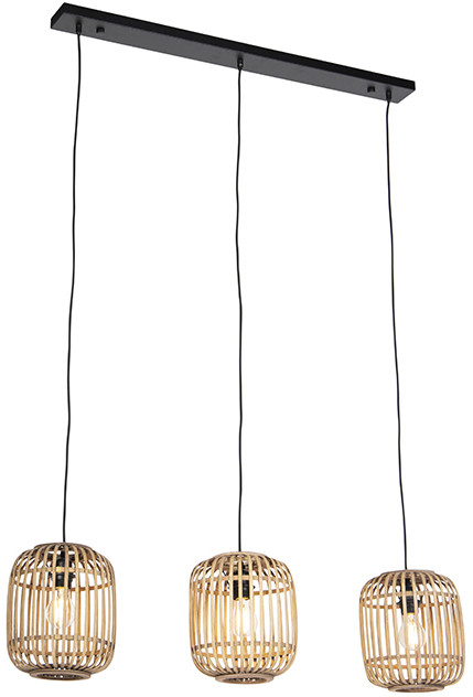 QAZQA Wiejska lampa wisząca z rattanu 3-lampka - Manila